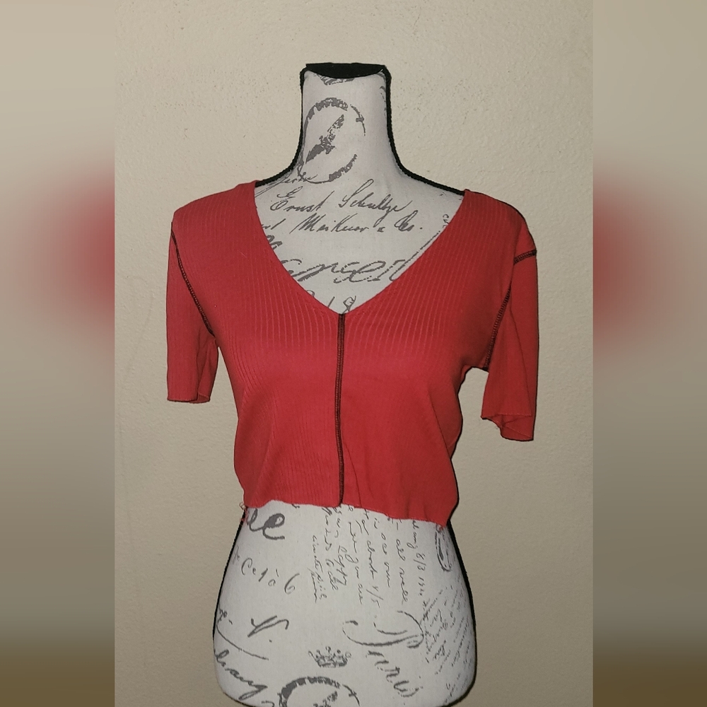 Zara Red Ribbed Crop Top
